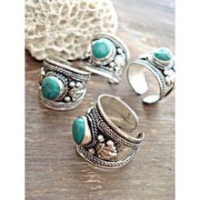 Turquoise Antique Silver Tibetan Rings