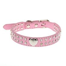 Bling Heart Studded Leather Dog Collar