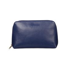 blue soft leather cosmetic bag