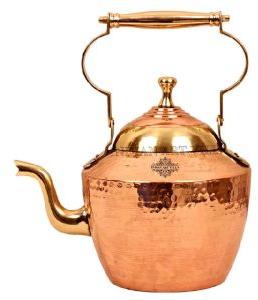 copper tea pot kettle with brass handle