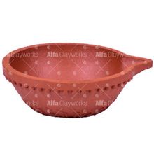 Decorative Clay Five Diyas On Leaf Plate