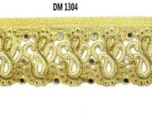 Gold Zari Embroidered Dupion Fabric Cording Cut Work Lace Trim