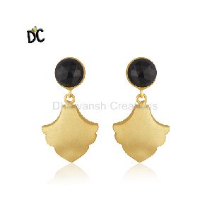Black Onyx Gemstone Brass Earring