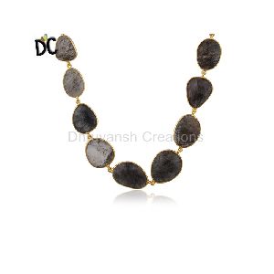 Brass Black Rutile Beaded Necklace