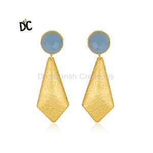 Chalcedony Gemstone Texture Brass Earrings