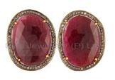 Designer Pave Diamond AND Ruby Stud Earring