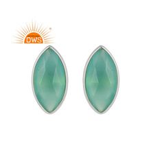 Handmade Aqua Chalcedony Gemstone Stud Earring