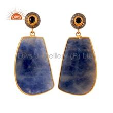 Natural Blue Sapphire Gemstone Diamond Designer Silver Earring