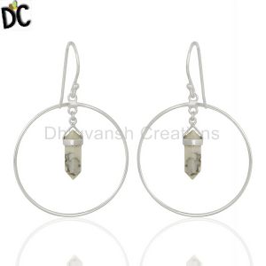 Natural Howlite Gemstone Pencil Terminated Earrings