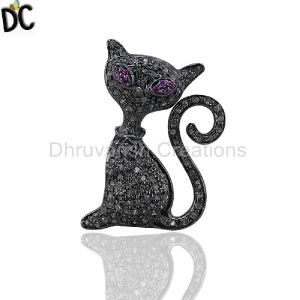 Pave Diamond Cat Charm Pendant