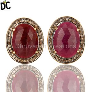 Pave Diamond Ruby Gemstone Cufflink