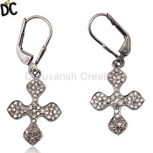 Pave Diamond Silver Earring