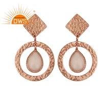 Rose Gold Plated Textured Design Silver Earring