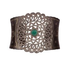 Silver Enamel Design Natural Emerald Diamond Cuff Bangle Bracelet