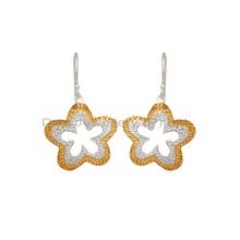 Silver Gold Plated Filigree Flower Design Drop Earring