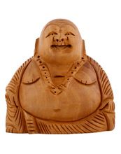 Brown Wood Laughing Buddha Statue