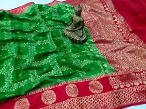 HANDLOOM BANARASI CHINIYA SILK SAREES WITH CONTRAST BLOUSE