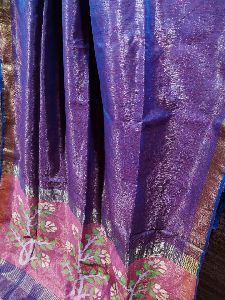 Pure Matka tissue jamdani sarees with Contrast blouse