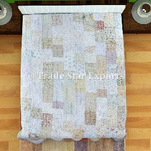 Cotton Silk Patola Sarees Patchwork Bed Cover Kantha Quilt