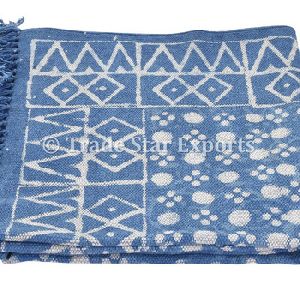 hand block print cotton dhurrie rag rug