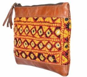 mirror work embroidery leather bag