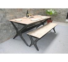 wood and metal dinning bench table