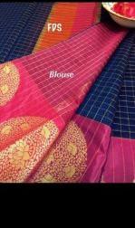 Ladies Check Party Wear Cotton Saree