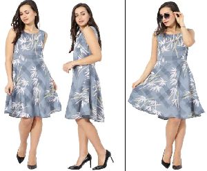 Poly Crepe Grey Printed Dress