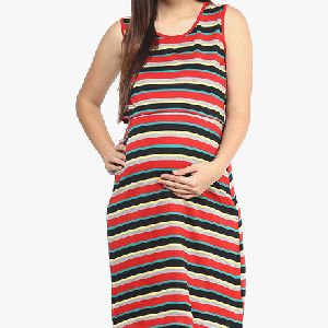 Red Coloured Striped Shift Dress