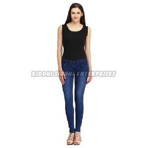 Ladies Plain Dark Blue Denim Jeans