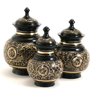 Silver Embossed Brass Urn Black