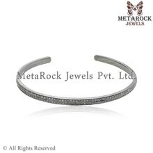 Diamonds Handmade Open Silver Bracelet