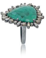 Emerald Baguette Diamond Silver Ring