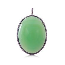 Gold Pave Diamond Oval Chrysoprase Pendant