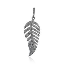 Pave Diamond Feather Silver Leaf Pendant