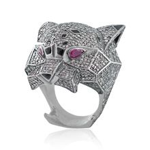 Ruby Pave Diamond Panther Silver Ring