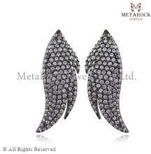 Silver Diamond Pave Feather Earrings