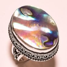 ABALONE SHELL GEMSTONE VINTAGE STYLE SILVER RING
