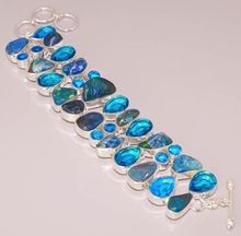 AZURITE MALACHITE STERLING SILVER PLATED BRACELET