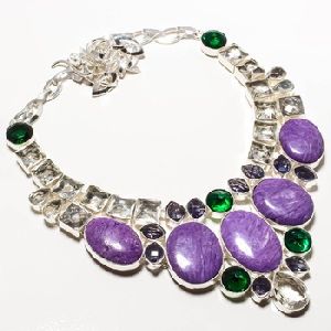Charoite Gemstone Silver Jewelry Necklace