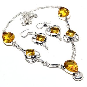 Citrine Gemstone Silver Necklace