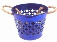 Blue color galvanized metal planter pot