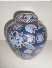 BRASS SKY BLUE FLOWERY PRINT FUNERAL URN