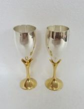 CHAMPAGNE FLUTES WITH BRASS GOLDEN STEM