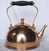 Copper hammered polished finish tea kettle