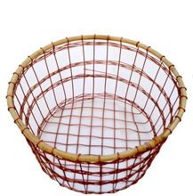 ROUND COPPER WIRE BAMBOO FRUIT VEGETABLE BASKET