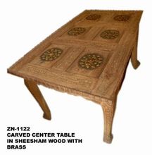 Wood carving fine brassinlay work coffee dinning table