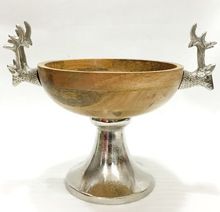 Footed Wooden Bowl with Deer handle