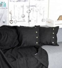 Deep black linen throw set