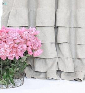 Flax Linen ruffled curtain panel